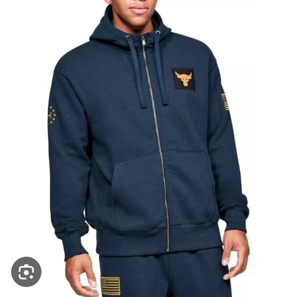 Under Armour Project Rock USA Flag Veteran's Day Zip-Up Hoodie Xl Navy Blue - Picture 1 of 7